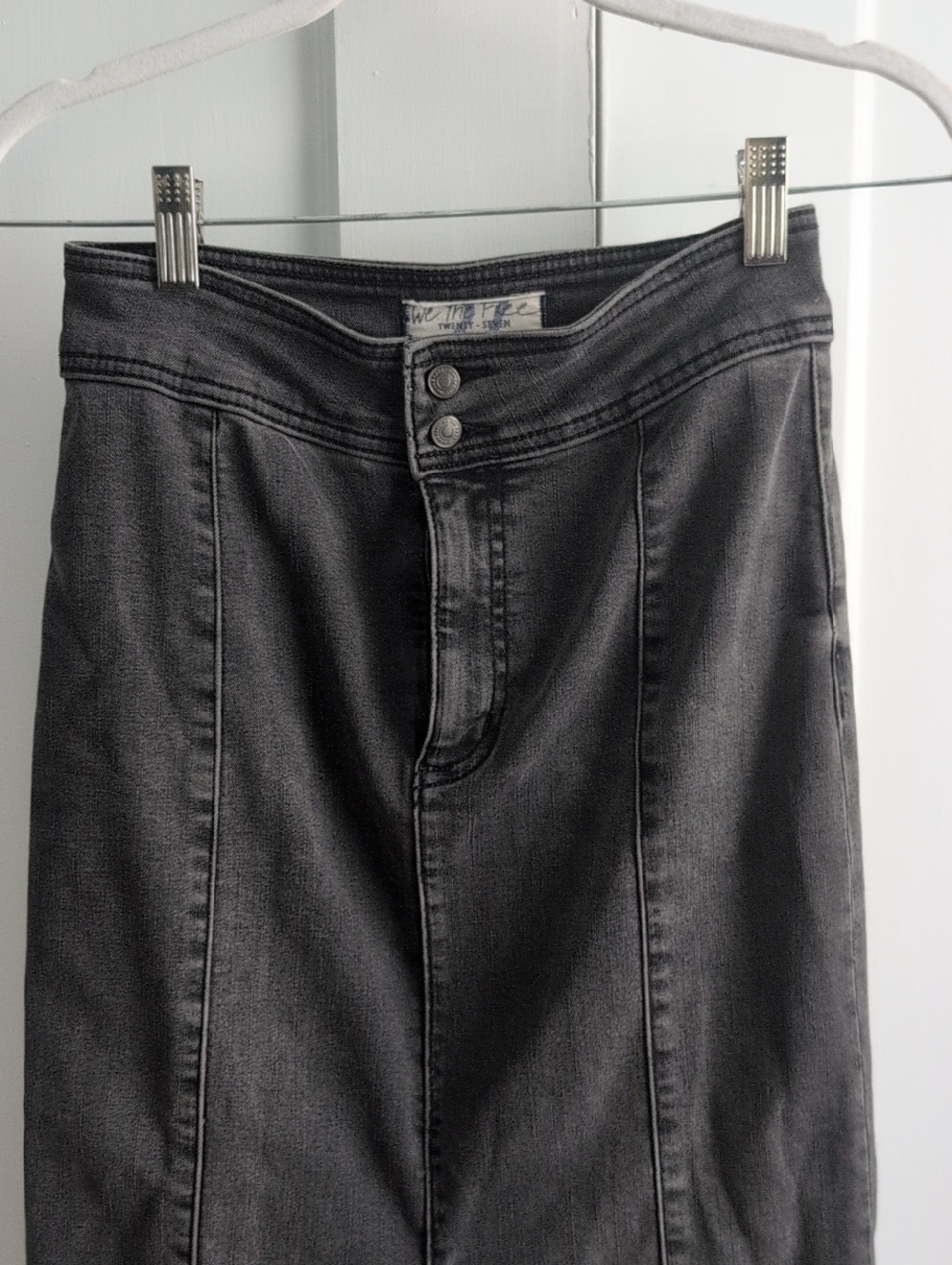 Free People Maddie Black High-Rise Paneled Denim Skirt